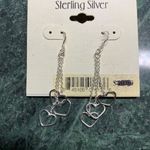 Sterling Silver 3 Linear Long Dangle Earrings with Heart Charms 925 Fish Hook Photo 0
