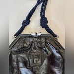 Fendi VINTAGE Black Patent Leather EVENING Bag BLACK WITH NAVY STRAP with COA Photo 3