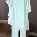 Women’s Blue 2 Piece Layered Asymmetrical Chiffon Formal Pant Suit Size 22W NEW Photo 0