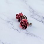 Vintage Clip On Earrings Red Rose Photo 3