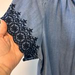 Nanette Lepore  denim blouse with lace trim on sleeves Women’s size medium Photo 3