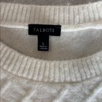 Talbots  Cable Knit Ruffle Crewneck Sweater Cream Ivory Soft Size Large Photo 6