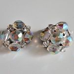 Crystal Aurora Borealis Austrian bead Cluster Vintage Statement Earrings Silver Photo 0