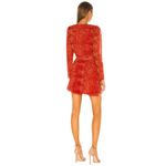 NBD Structured Shoulder Fauna Wrap Dress Red Orange Snake Chiffon size Small Photo 2