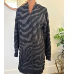 Isela Fuzzy Knit Cardigan Duster Sweater Open Front Zebra Stripe Gray Black M Size M Photo 2