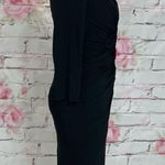 Donna Karan Women's Long Sleeve V-Neck Weaved Waist Black Slinky Midi Dress Sz S Photo 3