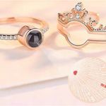 2 in one Rhinestone Crown Ring I Love You 100 Languages Projection open Ring new Photo 2