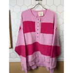 Fantastic Fawn  Pink and Red Striped Oversized Henley Sweater - Size - Small Photo 4