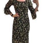 American Vintage Vintage Dark Micro Floral Whimsigoth Flutter Sleeve Midi Dress - Size 14 Photo 0