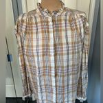 Gap  Ruffle Neck Plaid Long Sleeve Button Up Shirt Photo 0