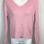 Ralph Lauren Lauren Pink Cable Knit V Neck Cotton Sweater Woman's MED CabinCore Photo 0