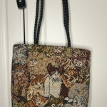 Vintage 1990s Tapestry Cat Tote Brown Photo 0