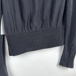 frame denim FRAME Satin Kyhle Key Hole Opening High Neck Black Long Sleeve Silk Blouse M Photo 5