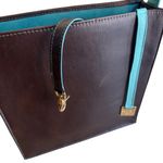 Soul Carrier Brown & Turquoise Leather Structured Tote Shoulder Bag 12.5x12.5x3 Photo 12