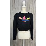 Adidas  Women's Cropped Sweatshirt Small Black Multicolor‎ Trefoil Logo Casual Photo 1