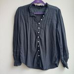 Quince  Textured Cotton Peasant Blouse Black Puff Sleeved Top Size Medium Photo 1