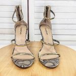 Bebe  Berdine Y2K Snakeskin Gold‎ Band Strappy Sandals Heels Tan Brown 8 Photo 1