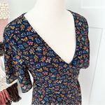Madewell Cross Front Floral Short Sleeve Mini Dress Navy Blue/Multi Size 4 Photo 3
