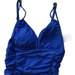 Calvin Klein Bathing Suit Womens Size 6 One Piece Blue Ruche SPF Molded NWT Photo 7