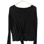 Chelsea28 Black Long Sleeve Linen Blend Tie Knot Knit Blouse Women Sz XS Photo 0