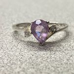 Vintage Avon Signed Sterling Silver 925 Pear Amethyst & CZ Accent Ring Size 8.75 Purple Photo 0