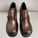 Franco Sarto Metallic Copper Brown Leather Chunky Block Heel Penny Loafers Photo 6