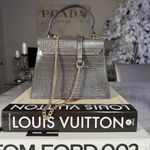 Borse In Pelle Gray Croc Embossed Leather Top Handle Chain Bag Made in Italy Photo 6