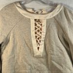 Endless Rose  Beige Ribbed Bell Sleeve Lace Up Front Cropped Sweatshirt Top M Photo 1