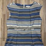 Calvin Klein Blue/Gray/White Striped Sheath Dress with Silver Belt, Size 10 Photo 3