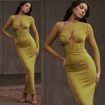 House Of CB  XL D-DD 'Zahra' Chartreuse Plunge Maxi Dress mustard yellow‎ NWOT Photo 1