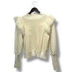 Dolan Fringe Shoulder Sweater Bubble Sleeve Knit Top Cream S Whimsical Romantic Photo 1