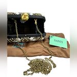 Santi India Beaded Evening Clutch Bag Hard Shell White & Gold on Black 7"W NWT Photo 5