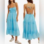 Free People NEW  Taking Sides Tiered Cotton Maxi splash Blue Dress sz M Photo 1