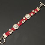 Red Genuine Leather Rhinestone Charms 7 1/2” Toggle Bracelet 36g. Photo 4