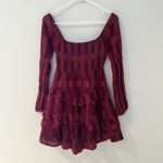 Altar'd State Dress Women's Size S Burgundy Smocked Long Sleeve Tiered Ruffle Photo 3