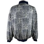 Robert Stock Vintage Bomber Jacket Silk Large Geometric Print Blue Photo 15