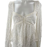 Kimchi Blue Womens White Lace Sweetheart Neck Long Sleeve Peplum Blouse Top Sz M Photo 0