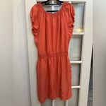 Talbots Vintage  100% Silk Coral Salmon Smocked Beach Fairy Coquette Dress Size L Photo 4