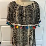 Judith March  Snake print top with colorful fringe trim Small Photo 0