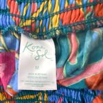 Kona Sol Leaf Print Multicolor Smocked Waist Side Slit Flowy Beach Pants Boho M Photo 8