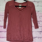 Anthropologie DOLAN DUSTY MAUVE ROSE TEXTURED NECKLINE V NECK RAGLAN BLOUSE XXS Photo 0