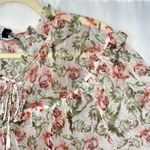 INC New  Floral Mesh Ruffle Tie Neck Peasant Top Camisole Lining White Pink Photo 4