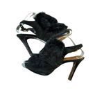 Coach Heels Black Fur Slingback Peep Toe Buckle Strap Stiletto Size 9B Photo 5