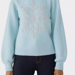 Kate Spade  Wool Blend Light Blue Sweater with Pink Snowflake S Small Photo 0