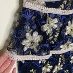 Lulus Dress Karina Embroidered Black Blue Floral Peplum Elegant Crochet Lace Photo 3