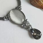 Gunmetal Snow Leopard Crystal Moonstone Necklace Earrings Set Silver Photo 6