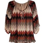 Tacera Blouse 3/4 Sleeve Crocheted Chevron Pattern Size 1X Fall Autumn Boho Photo 0