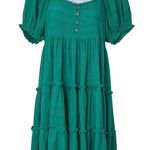 easel  Puff Sleeve Tiered Mini Babydoll Dress Green Small Flowy Romantic Boho NWT Photo 1