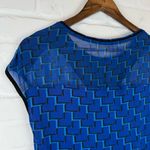 Karen Millen  Geometric Print Blue Black Blouse Sheer Insert UK14 Size 10 Photo 3