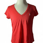 Polo Ralph Lauren Women's Coral V Neck T Shirt Logo Size L Red Size L Photo 0